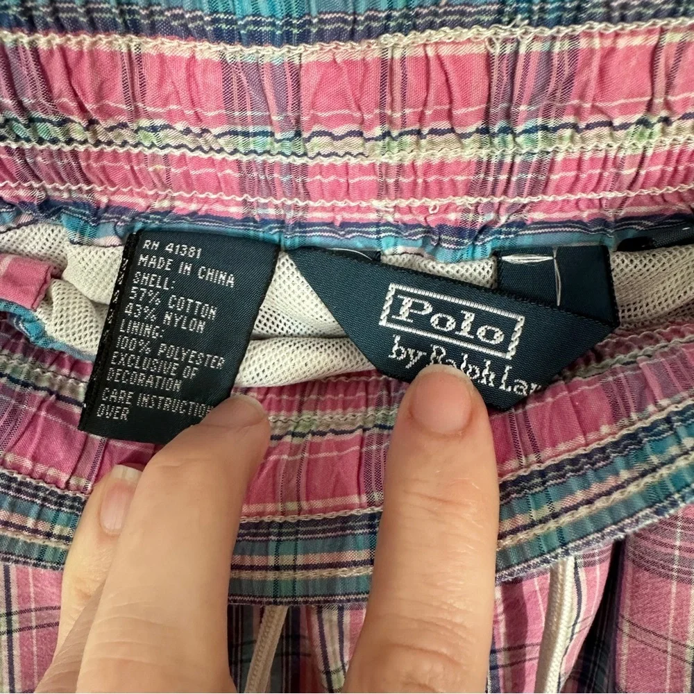 Mens' Vintage Polo Ralph Lauren Pink Plaid Swim Trunks Size Medium